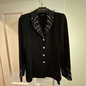 St John Evening Black Blazer with Paillettes and Rhinestone Buttons